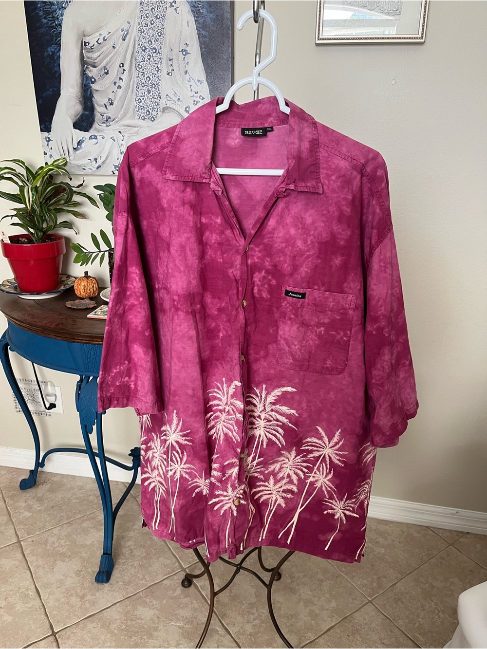 Vintage Revue Tropical Palm Tree Jamaica Button Down Short Sleeve Shirt - 3XL